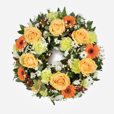 Wreath SYM-315 - Classic Wreath in Peach & Green. 